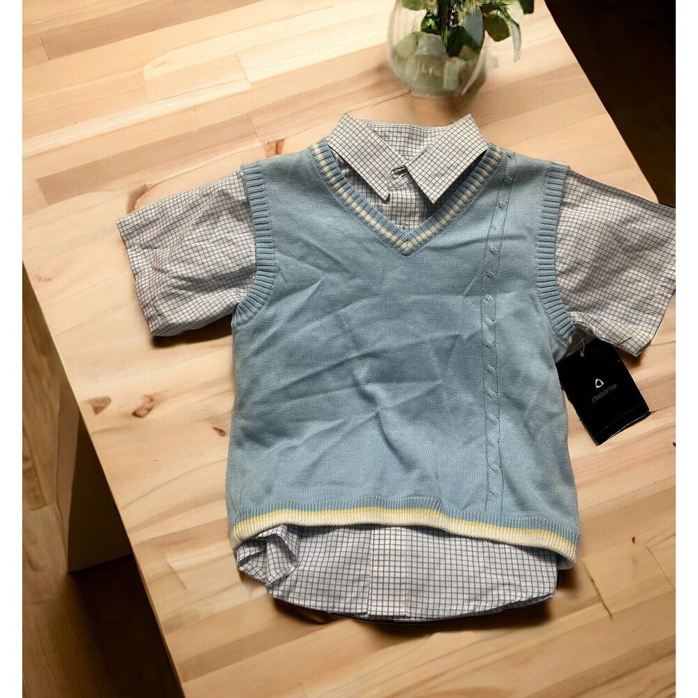Claiborne Boys Blue Sweater Vest &‎ Button Up Shirt 2-Piece Set Boys 6/7 Easter
